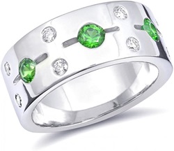 14k White Gold 0.77ct TGW Russian Demantoid Garnet and White Diamond Ring