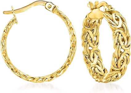 14kt Yellow Gold Byzantine Hoop Push Back Earrings