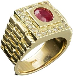 2.55 Carats Natural Ruby and Diamonds Ring 14K Yellow Gold Rolex Men's Ring