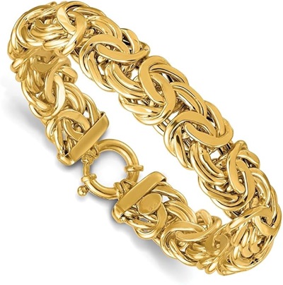 14K Solid Yellow Gold 13.3mm Byzantine Chain Bracelet 8 inch