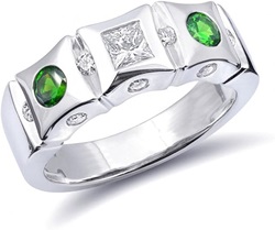 14k White Gold 0.82ct TGW Demantoid Garnet and White Diamond Ring