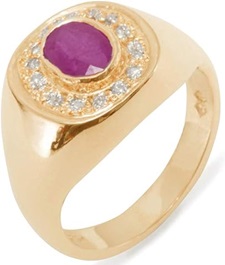 18k Rose Gold Natural Ruby And Diamond Mens Signet Ring