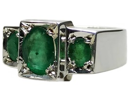 Natural Unheated Untreated Zambian Dark Green Three Emerald Mens Ring Sterling Silver 925 Handmade Zamurd Ring