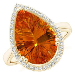 Natural GIA Certified Pear Ceylon 5.13 ct Citrine Cocktail Ring in 14K Solid Gold