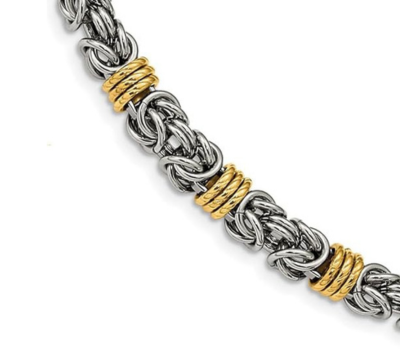 8.5mm Stainless Steel, Gold Tone Plated Byzantine Chain Necklace 24 Inches