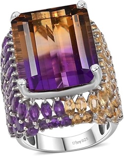 Ametrine Multi Gemstone Octagon 925 Sterling Silver Platinum Plated Solitaire Ring