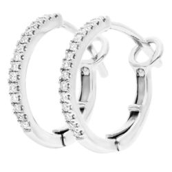 14K White Gold Diamond Huggie Hoop Earrings