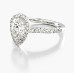 IGI 1.06 Carat F-SI1 Pear Shaped Diamond Pave Halo and Shank Diamond Engagement Ring