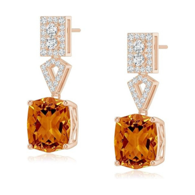 Natural Citrine Dangle Earrings for Women in 14K Rose Gold