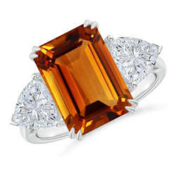 Natural GIA Certified 4.44 ct Citrine Ring with Trillion Side Diamonds in 14K Solid Gold or Platinum