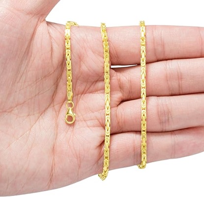 10K Yellow Gold 2.5mm Byzantine Link Chain Italian Pendant Necklace