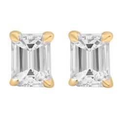 14K Yellow Gold Emerald Cut Lab-Grown Diamond Stud Earrings