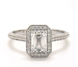 GIA Lab-Grown 1.26 Carat F-VVS2 Emerald Cut Diamond Octagon Halo Diamond Engagement Ring