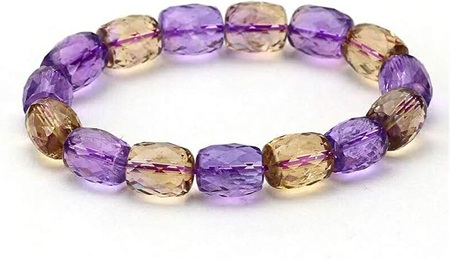 Natural Ametrine Gemstone Crystal Faced Bead Stretch Woman Bracelet