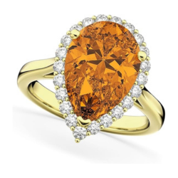 14k Gold 5.44ct Pear Shaped citrine and Diamond Accented Engagement Ring