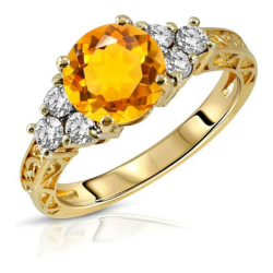 Galaxy Gold GG Size 9.5 14K Solid Yellow Gold Ring with Natural Diamonds & Round Shape Natural Citrine