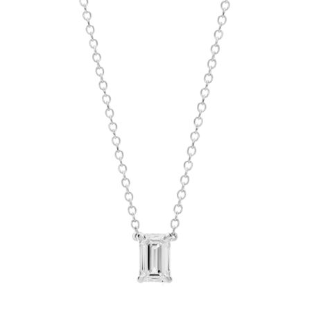 14K White Gold Emerald Cut Lab-Grown Diamond Solitaire Pendant 0.25 CTW