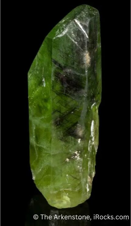 Peridot Gemstone From Pakistan With Lily Pad Inclusions and Needle-Like Crystals Of Ludwigite