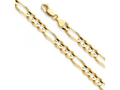 14K Gold 6.9mm Figaro 3+1 Concave Chain Length 8.5 Inches