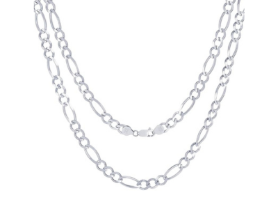 10K White Gold Solid Figaro Link Chain Necklace