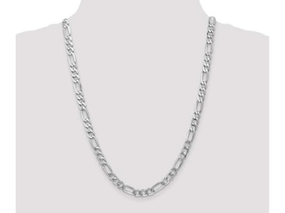 14K White Gold 7mm Flat Figaro Chain Necklace 24 Inches