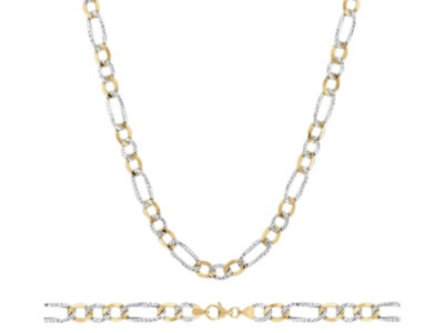 10k Gold Figaro Chain Two-Tone Diamond-Cut Pave