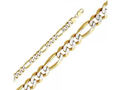 14K Gold 11.3mm Figaro 3+1 WP Chain Length 24 Inches