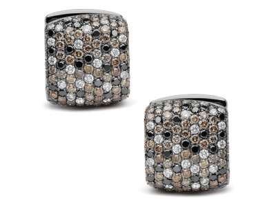 Black Rhodium Plated 18K White Gold Multi Color Diamond Domed Huggie Hoop Earrings