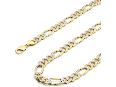 14K Solid White And Yellow Gold Gold Figaro Chain 24 Inches