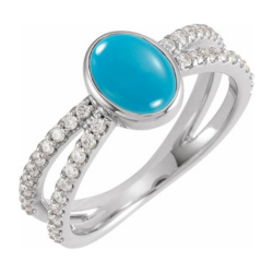 Platinum Diamond and Cabochon Turquoise Fashion Ring Jewelry For Women