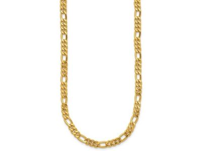 24K Yellow Gold Polished 4.8 mm Solid Figaro Chain Necklace