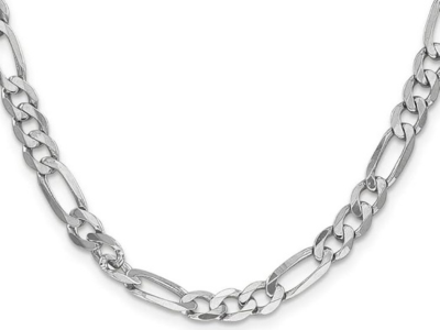 14K White Gold 6mm Flat Figaro Chain Necklace 22 Inches