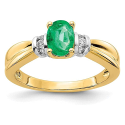 14k Yellow Gold and Rhodium Plated Diamond and Emerald Ring