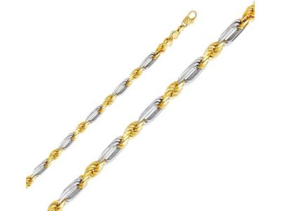 14K White and Yellow Gold Two Tone Figaro Rope Figarope Chain Necklace With Lobster Claw Clasp