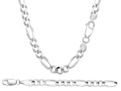 Solid 14K White Gold Mens Figaro Chain Necklace 6mm