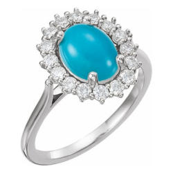 Platinum Turquoise and Diamond Halo-Style Fashion Ring Jewelry For Women