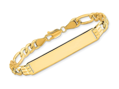 14K Solid Yellow Gold Figaro Link Name Bar Identification ID Bracelet