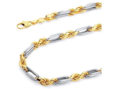 Solid 14K Yellow Two Tone Gold Milano Chain Figarope Italian Necklace