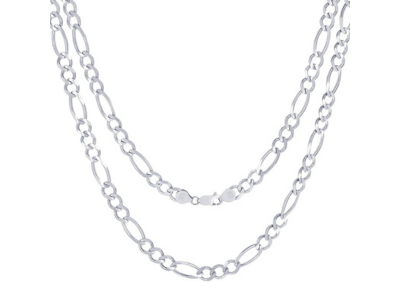 10k White Gold 6.5mm Solid Figaro Chain Link Necklace