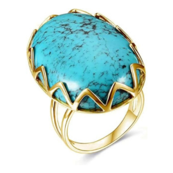 Natural Turquoise Statement Ring Yellow Gold Band Rings