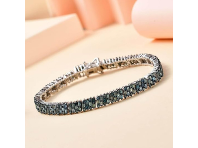 Diamond Baguette 925 Sterling Silver Rhodium Plated Bracelet