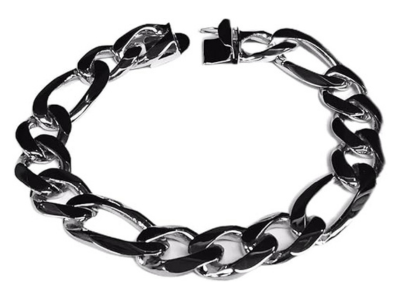 14k Solid White Gold Handmade 15mm Figaro Link Bracelet, 9.5 Inches