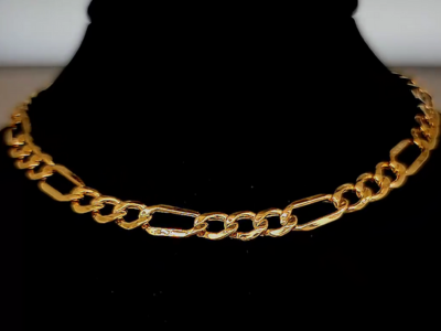 10k Yellow Gold 6.5mm Diamond-Cut Mens Hollow Figaro Chain Necklace