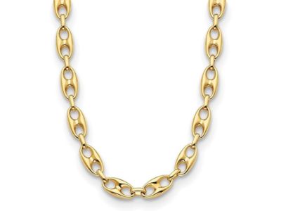 14K Yellow Gold Polished 10 mm Anchor Link Chain Necklace For Men