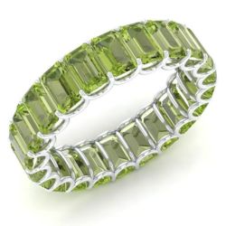 Natural and Certified Emerald Cut Peridot Gem Wedding Ring in 14K White Gold Eternity Stackable Band