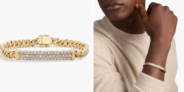 Link Bar Diamond Bracelet For Guys in 14k Yellow Gold