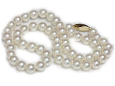 Cultured Akoya Pearl Necklace 9 - 8.5 MM AAA Flawless Quality 14k Solid Yellow Gold Clasp