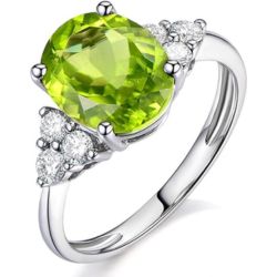 Green Peridot Gem Solid 14K White Gold Engagement Wedding Diamond Promise Ring