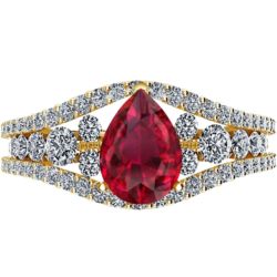 4 Carat Designer Channel Set Thick Pear Cut Ruby Diamond Engagement Ring