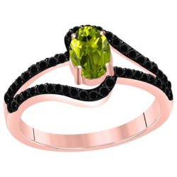 1.45 Ct. Peridot Gemstone & Black Diamond Ring in 10k Gold